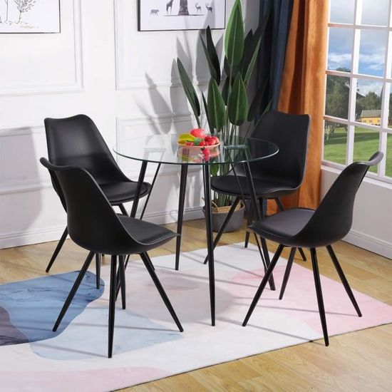 Table Salle à Manger GOLDFAN Table à Manger Ronde Avec 4 Chaises En Bois, Petite Table 80cm Rond Avec Chaise Pour Salle à Manger Cuisine (4, Gris Foncé Table A Manger Avec 4 Chaises
