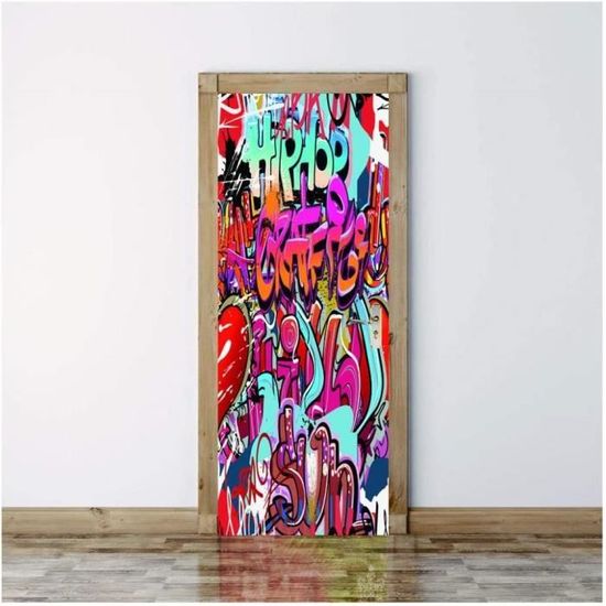 Autocollant Porte 3D Effet Industriel 73x205 Cm - Sticker Auto-adhésif PVC, Facile à Poser, Pour Chambre, Cuisine, Salon