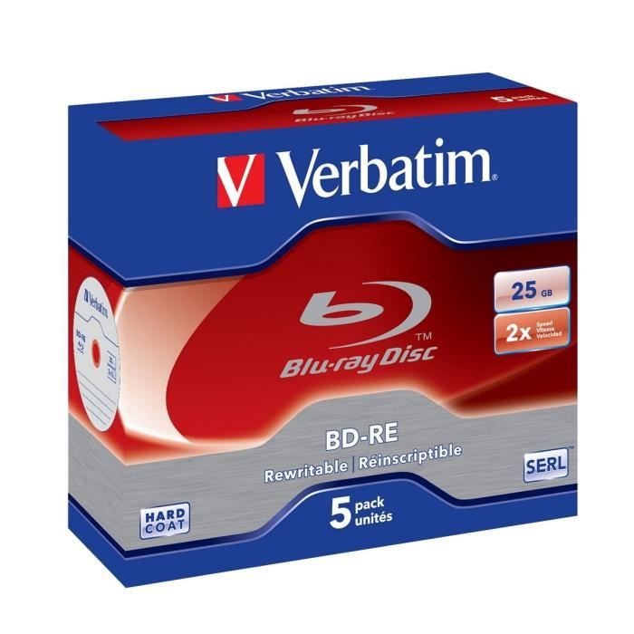 Verbatim - BD-RE - Pack de 5 - 25 Go - 2x - Boitier CD
