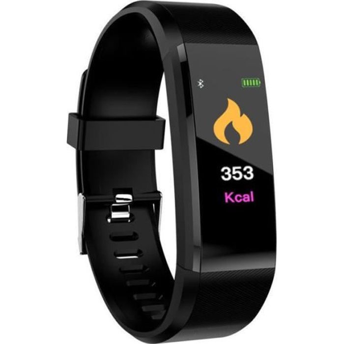 Fitness Montre Intelligente Fréquence Cardiaque Tracker Activité pour les Femmes/Hommes/Enfants Android iOS étanche IP67 -NOIR
