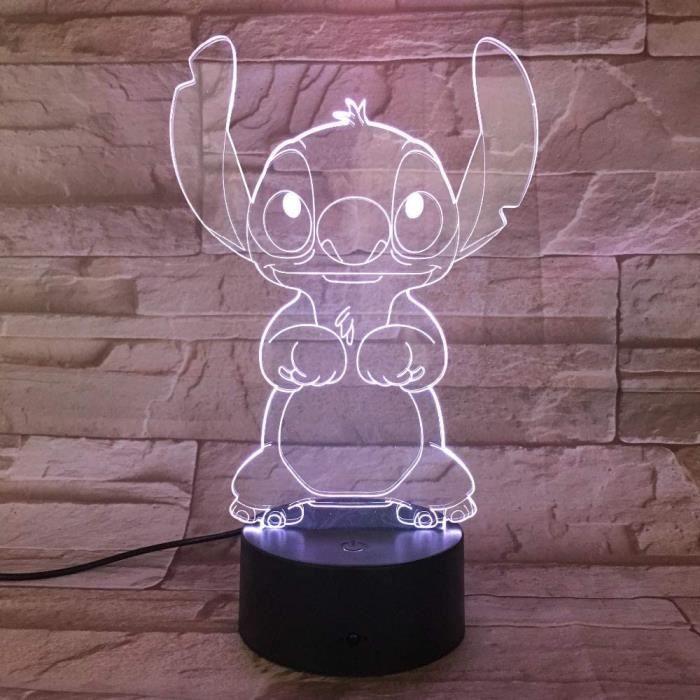 Cartoon Stich Lampe 3D pour chambre à coucher Table Veilleuse Acrylique Panneau Usb Câble 7 Couleurs Touch Base Lampe Enfant Cadeau