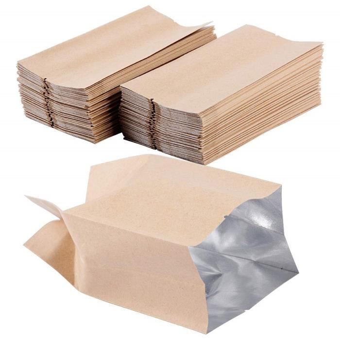 100pcs Sac Sachets en Kraft Papier 7 X 13cm avec Fermeture Zip Vintage pour Semences ou Bonbons