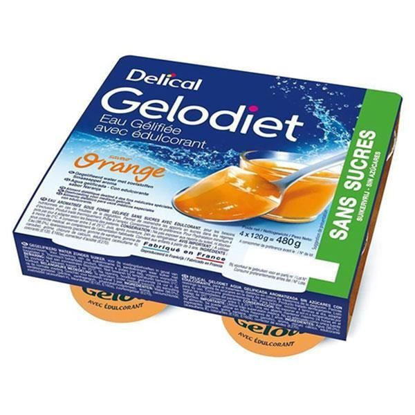 Delical Gelodiet Eau Gélifiée Edulcorée sans Sucres Orange 4 x 120g