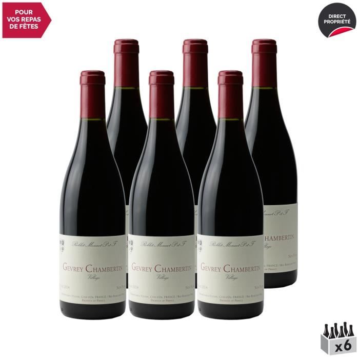 Gevrey-Chambertin Village Rouge 2014 - Lot de 6x75cl - Domaine Roblet-Monnot - Vin AOC Rouge de Bourgogne - Cépage Pinot Noir