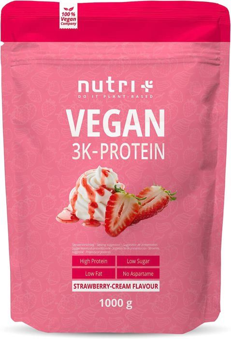 NUTRI-PLUS SHAPE & SHAKE 3K PROTEIN - Poudre de protéines végétaliennes - CRÈME FRAISE - PROTEINES - 1000g