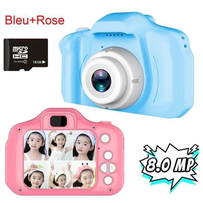 lot de 2 Jouets 3-6 Ans Fille Appareil Photo Enfant 8MP Appareil Photo Numerique Enfants Cadeaux Noël +16g carte blue+rose