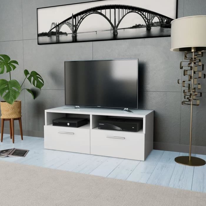Furniture® Meuble TV Design - Meuble de rangement Meuble de Télévision Aggloméré 95 x 35 x 36 cm Blanc ��64238
