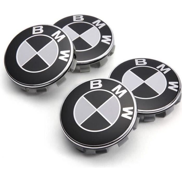 4 Logo Bmw Noir Et Blanc 68mm Centre De Roue Cache Moyeu Jante Emblème Jantes logo