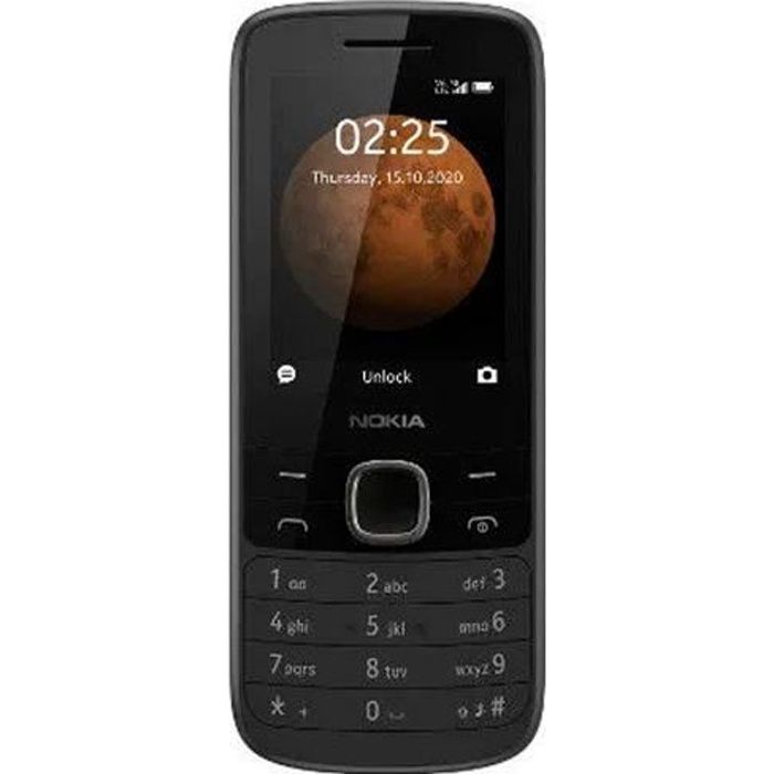 Téléphone mobile Nokia 225 2020 4G avec finition noire, écran QVGA 2,4 -, 4G, caméra arrière VGA 0,3MP, radio FM sans fil, mini