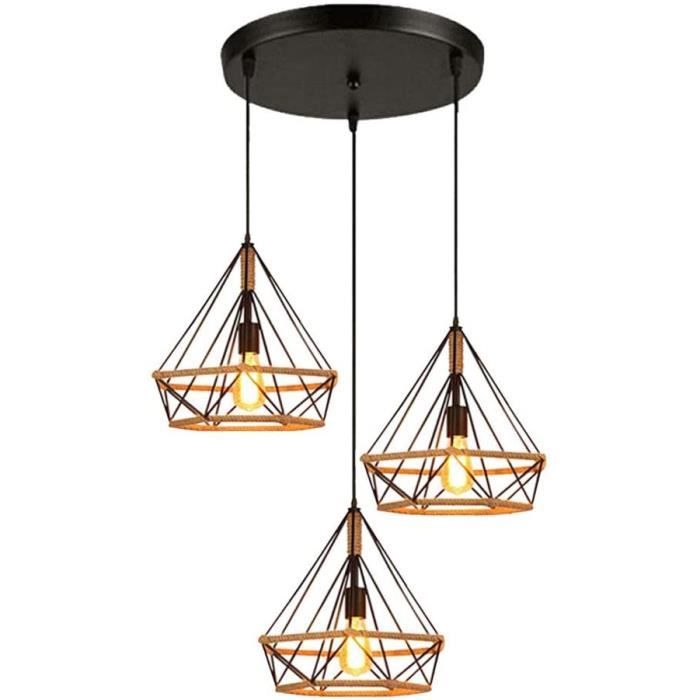 LUSTRE - SUSPENSION Mengjay E27 Lampe de Plafond rétro vintage Plafonnier Industrielle Cage en forme Diamant en Mé284