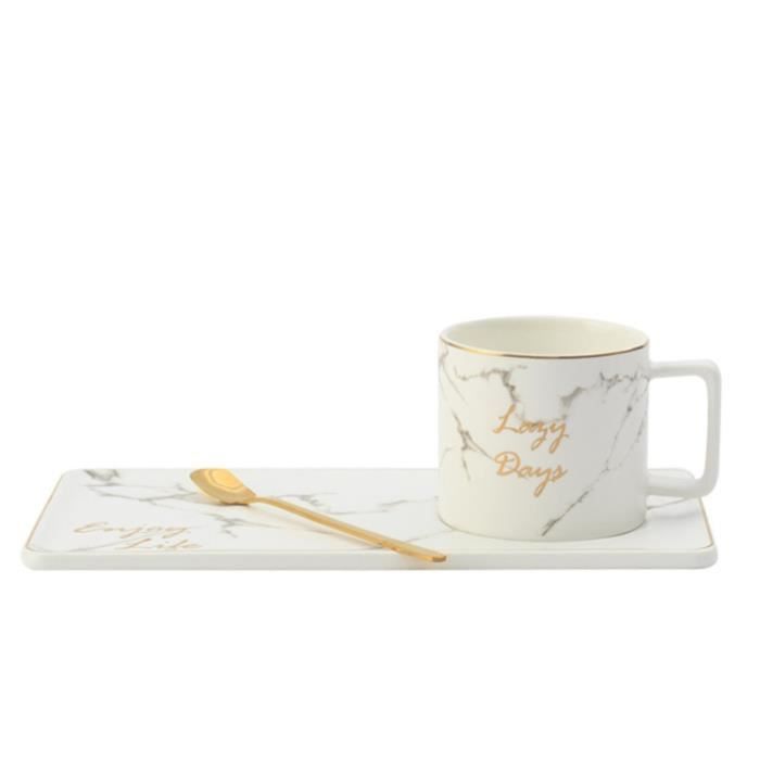 Service à café avec soucoupes,Tasse à café en céramique de modèle de marbre avec le service de plat de casse - Type White set
