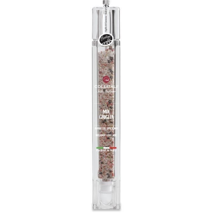 COLLITALI Moulin carré acrylique rechargeable, mécanisme céramique, visse réglage, Mélange grill TOSCANA 230 g