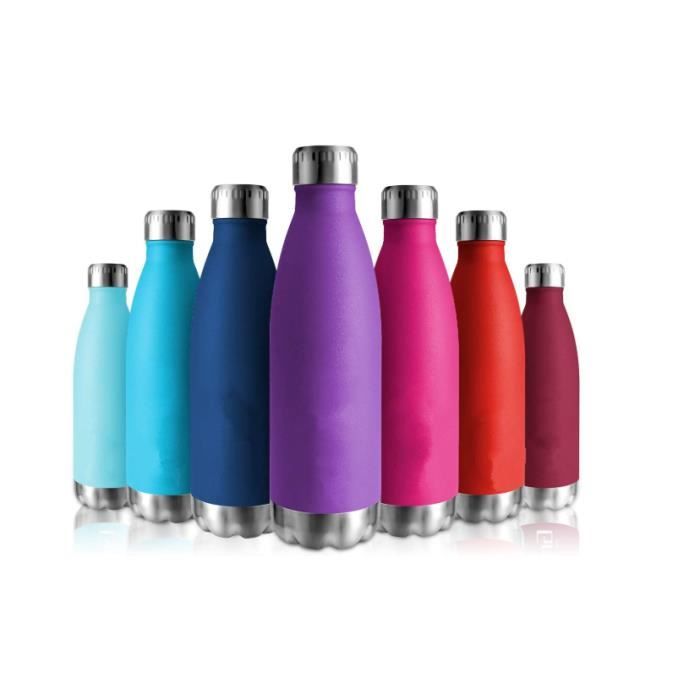 Gourde INOX - Bouteille Isotherme en Acier Inoxydable - Gourdes 500ml/Violet foncé - Froid 24h ou Chaud 12h - Bouteille d'eau sans
