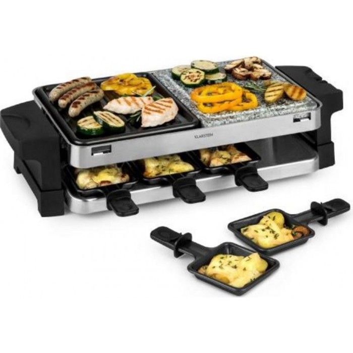 Klarstein Sirloin Appareil à raclette pour 8 personnes  - 1 grill aluminium + 1 grill en pierre naturelle - 1500W