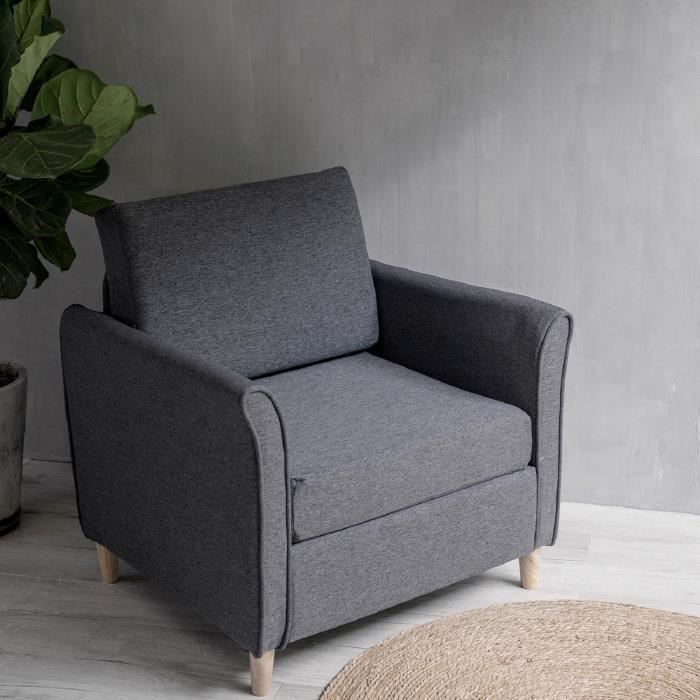 Laxllent Canapé Simple,80x71x81cm,Gris,Surface en Tissu Imitation Lin, Pieds en Bois,Montage Facile, Canapé 1 Place pour Appartement