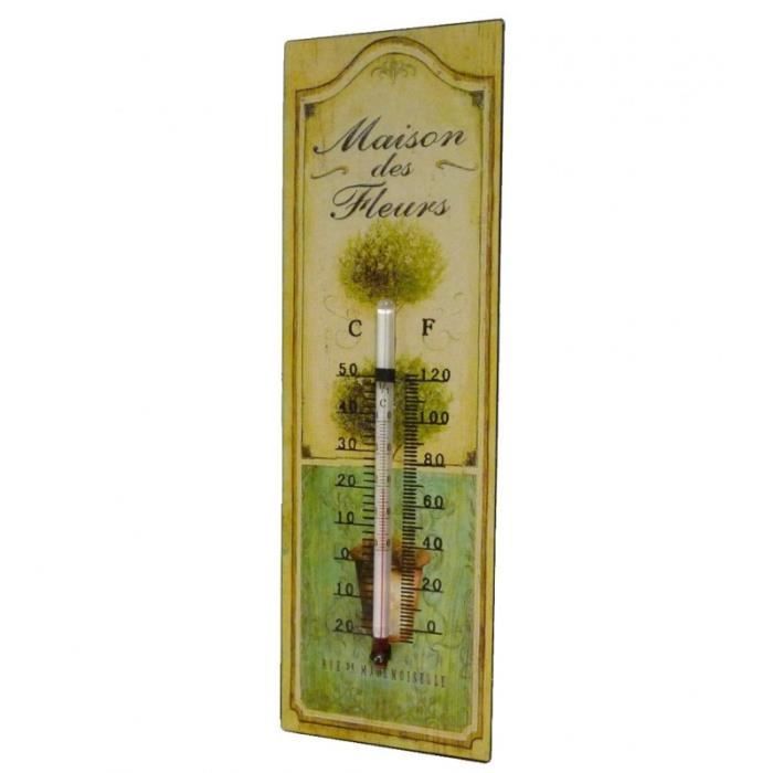 Thermomètre Mural ou à Poser Décoratif en Celsius et Farenheit Motif -Floral- en Fer et Papier Vernis 0,5x8x25cm Multicolore
