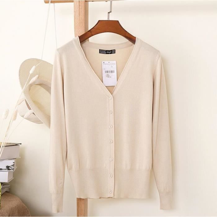 Gilet Femme Classic Button Cardigan A Col En V Manche Longue Tricot Chandail Casual Tops Basique Extensible
