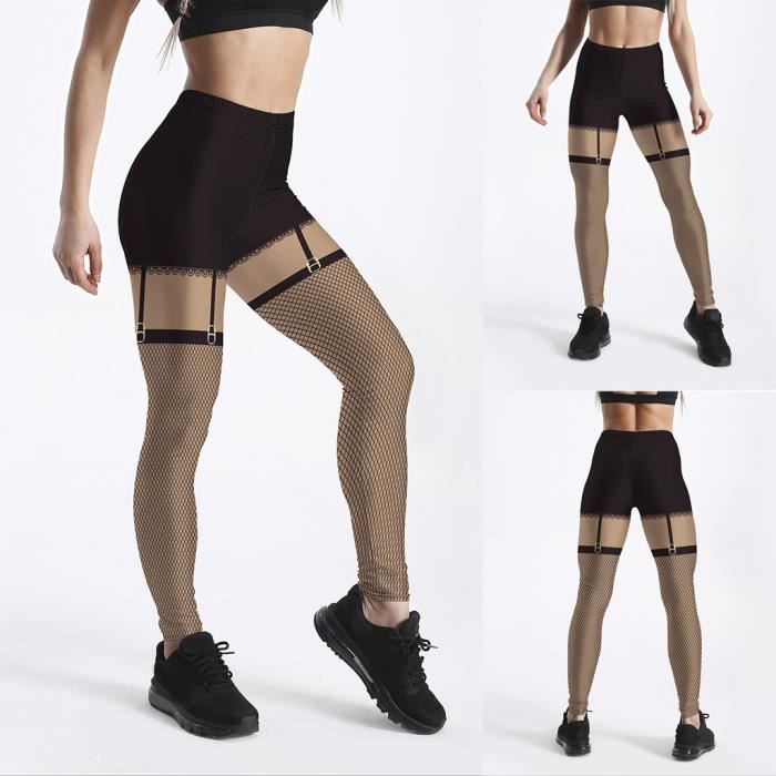 Mode Femmes Yoga Pantalon De Course Taille Haute Stretch Net Bas Impression Legging