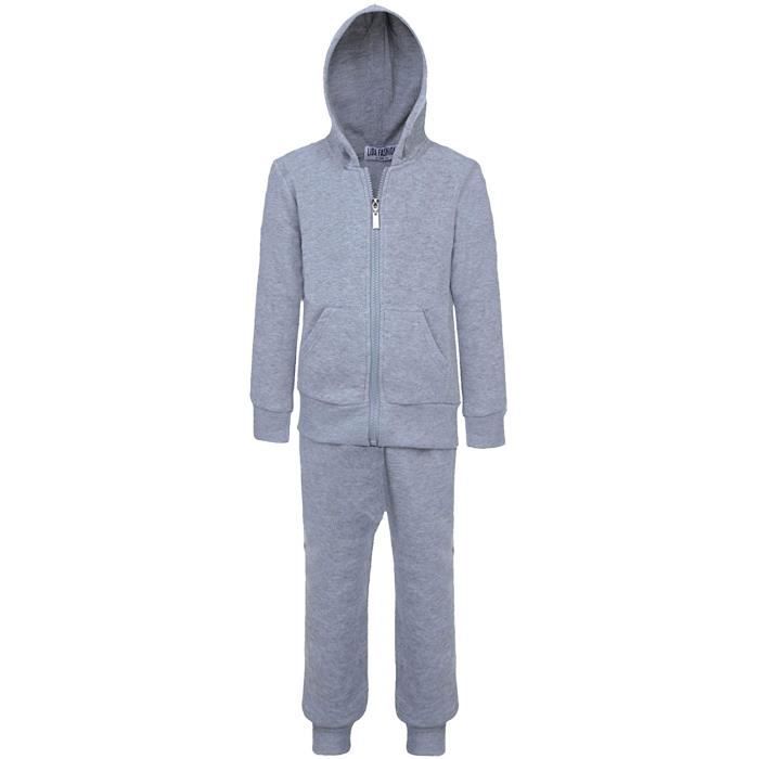 LotMart Enfants' Uni Ado Survêtement Capuche Fermeture Éclair Haut Jogging Bas 2-Piece Ensemble, Gris Chiné, 11-12 Ans
