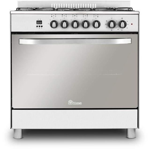TRIOMPH TF8GPX - Cuisinière 80cm - 5 foyers gaz dont un triple couronne - Four électrique 97L Catalyse - Porte plein verre - Inox