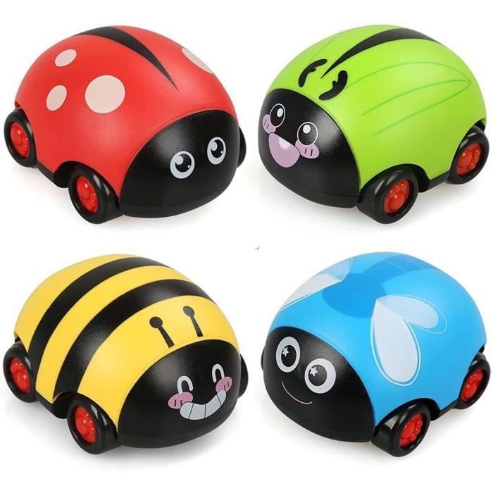 MOONTOY Lot De 4 Voitures Fruits à Presser – Jouets Press And Go Sans Pile – Éveil Précoce 10 12 18 Mois – Cadeau Garçon Fille 1-3 Ans