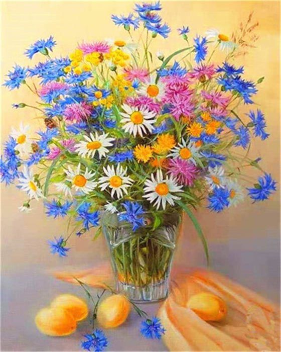 Kit Peinture Par Numéros Fleurs 4 Toiles 20x30 Cm - Peinture Acrylique Encadrée Pour Adultes Et Enfants Débutants