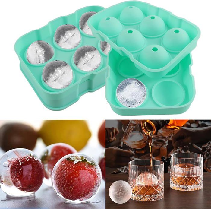 Moule à Glaçons Boules De Baseball 6 Compartiments En Silicone Sans BPA - 2 Pièces, Idéal Pour Cocktails, Whisky Et Boissons Fraîches