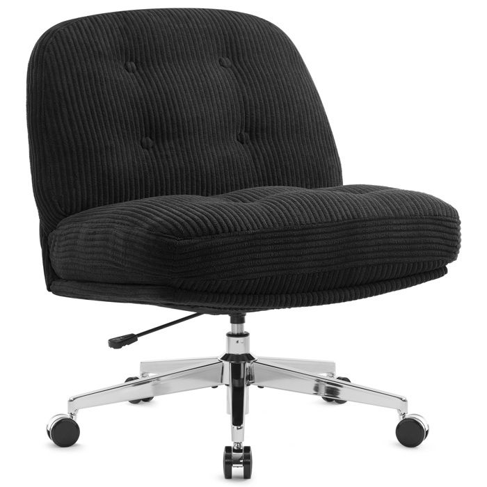 Chaise De Bureau Velours HULALA HOME - Dossier Bas Réglable | Sans Bras | Pour Bureau Ou Coiffeuse | Noir