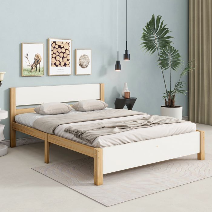 Structure de lit Haute qualité nouveau design lit double lit en bois cadre en pin avec pied moyen lit pour les jeunes lit pour