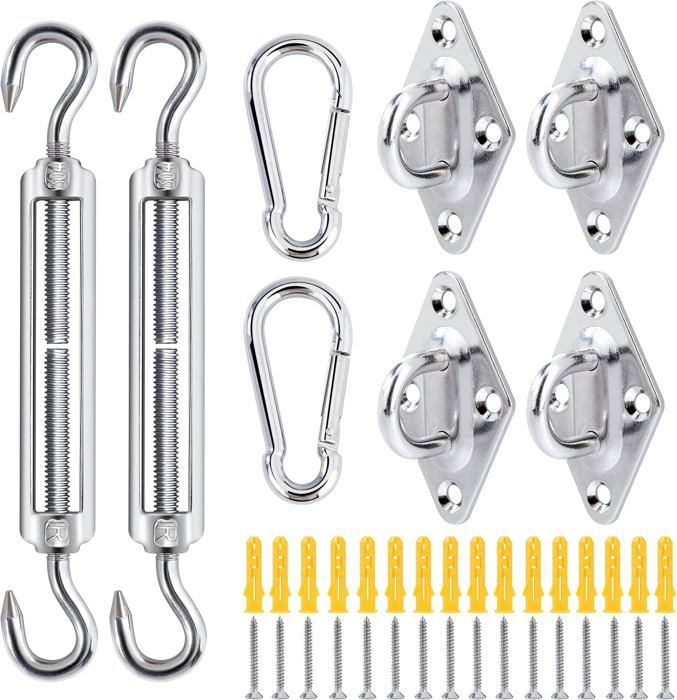 Kit Fixation Voile D'ombrage Inox 2 Points D'encrage Avec Anneau