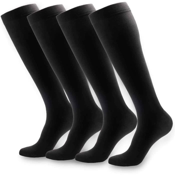 Chaussettes de Compression Lot de 4 Bas de Contention Homme et Femme 15-20 mmHg idales pour Lathltisme la Course Noir