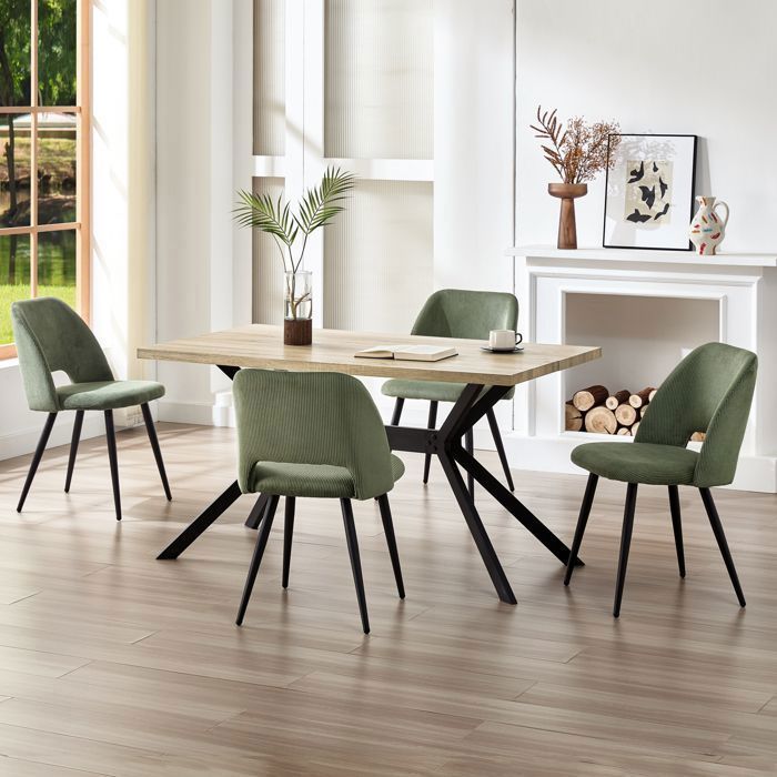 Table de Salle à Manger - WAFTING - Ensemble 140 x 80 x 73 cm - 4 chaises velours vert - Hêtre clair - Style scandinave