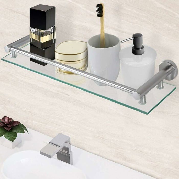 Étagère de salle de bain - EINNENFFER - Verre trempé - Aluminium - 40 cm - Fixation murale