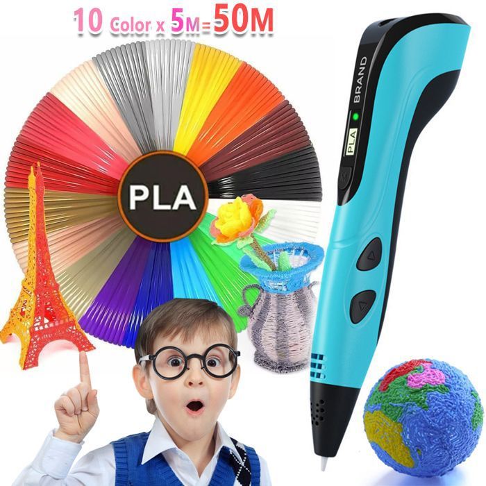 Filament PLA 5M 10 couleurs pour stylo 3D enfants, écran LCD, peinture ...