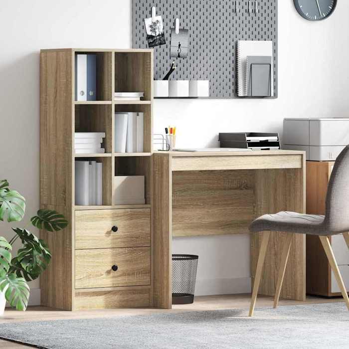 Bureau avec rangement - vidaXL - Chêne Sonoma - 80x50x76 cm - 6 étagères - 1 tiroir