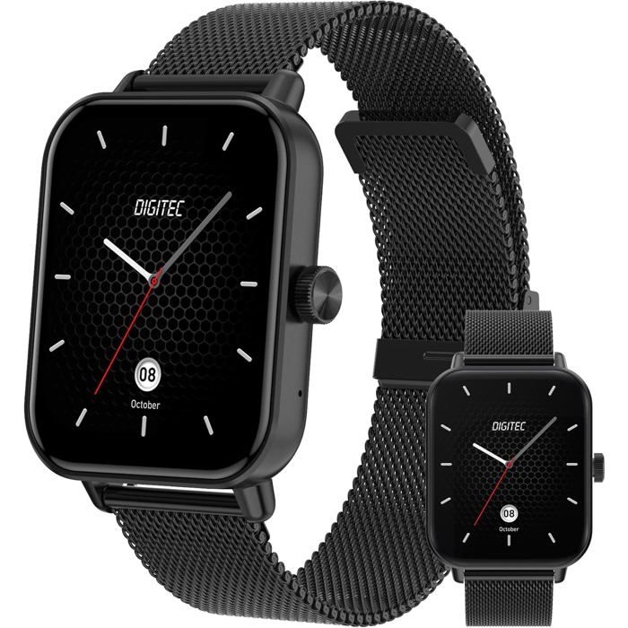 Montre Connectée - UNDERSCORE - Square - Noir - Bracelet Milanais - Suivi Santé & Appels Bluetooth