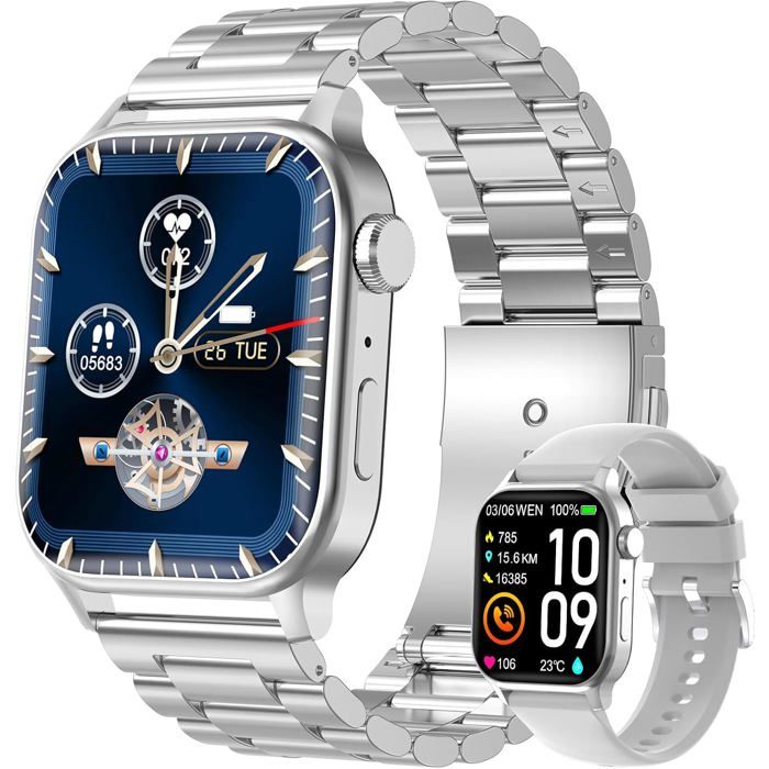 Montre Connectée 1.69" HD - Appels Bluetooth, 25 Modes Sport, Tracker Santé (cardio, SpO2, Sommeil), étanche IP68