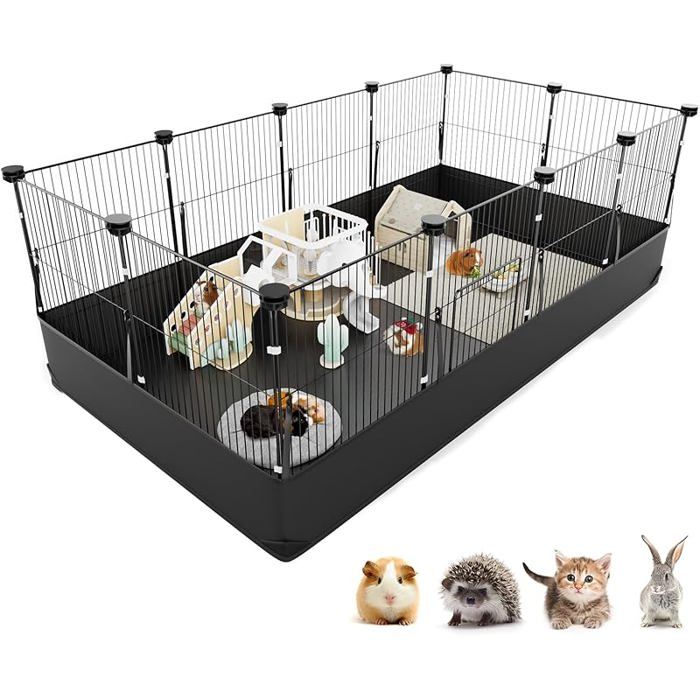 Comparer les prix de Guinea Pig Playpen with Waterproof Floor Liner for Hamsters Rabbits Turtles Hedgehogs Puppies Kittens and Black without Top