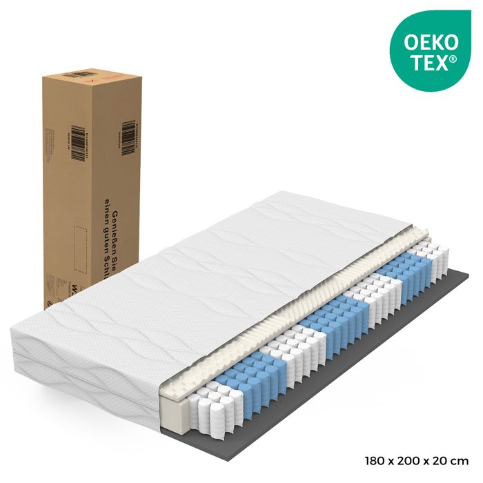 Matelas 180x200 20 cm Épaisseur H3 Fermeté Matelas Ressorts 7 Zones Matelas Hybride à Mousse Mémoire Réversible et Amovible