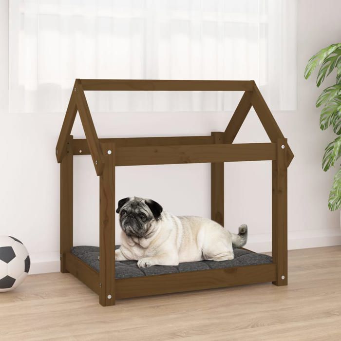 Meilleurs prix pour Lit pour chien en bois - vidaXL - Marron miel - Bois de pin massif - 71x55x70 cm - Robuste - Stable - Design minimaliste