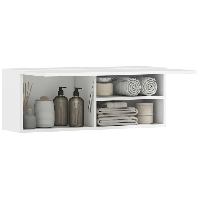 Armoire murale de salle de bain - HOMCOM - porte battante à charnières et trois compartiments - MDF - 80 x 25 x 30 cm - blanc Armoire murale de salle de bain - HOMCOM - porte battante à charnières et trois compartiments - MDF - 80 x 25 x 30 cm - blanc