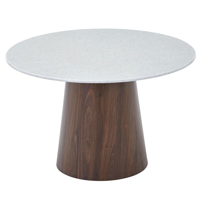 SANA XL - Table à manger ronde en marbre composite pieds couleur bois foncé 120 cm