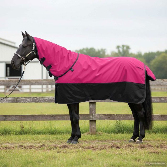 Comparer les prix de Couverture équine imperméable VidaXL 135 cm - rose et noir polyester rabat de queue