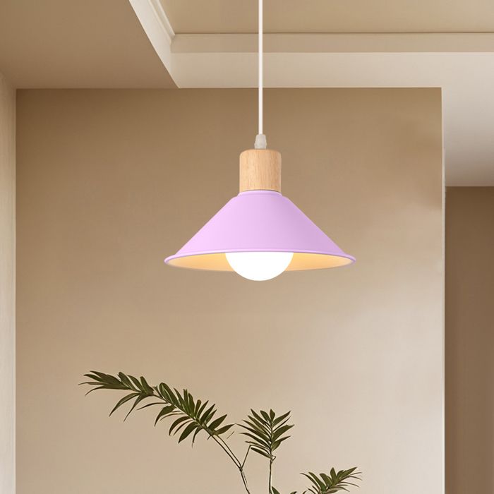 Suspension Lustre - SNOGOLD - Abat-jour en Bois et Métal Violet - E27 Luminaire Vintage - Ø21 5 * H8cm