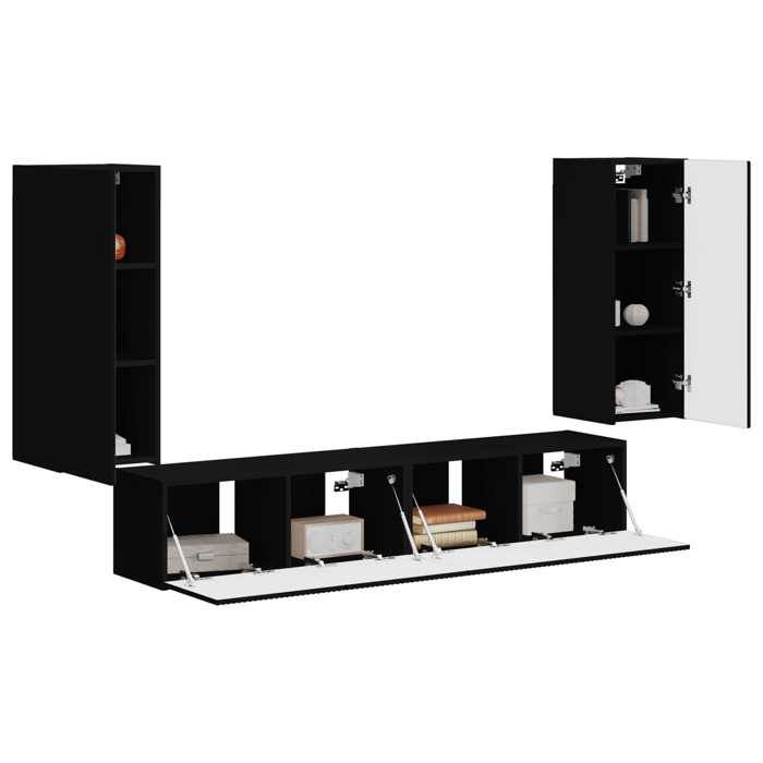 HOT SALE®Jeu de meuble TV mural 4 pcsbanc TV meuble hifividaxlTABLE TV Noir - Bois dingénierie - M6494075