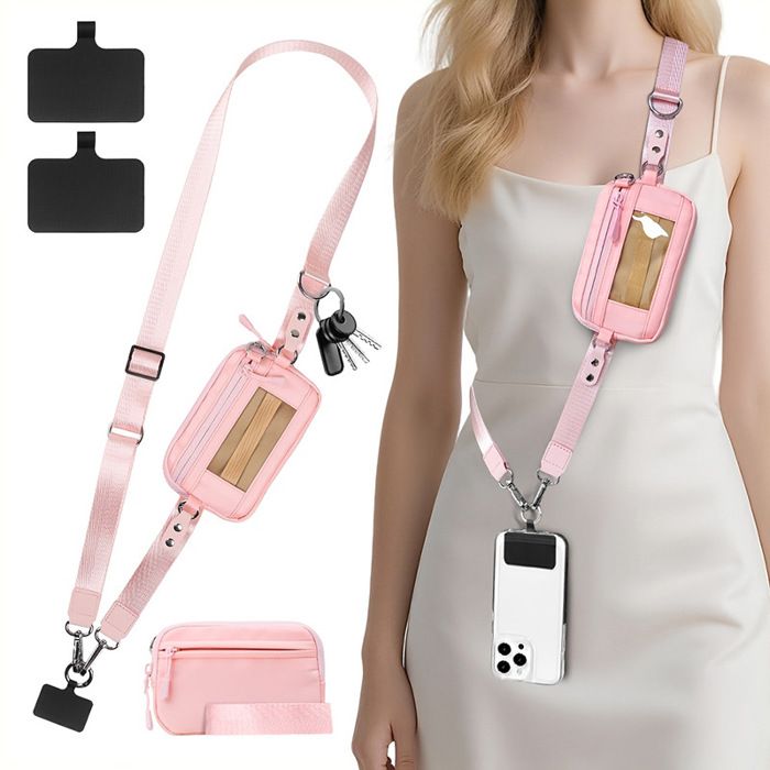 Laniere Telephone Portable Cordon Telephone Portable Réglable Dragonne Téléphone avec Poche y 2 PatchUniversel ChaineRose