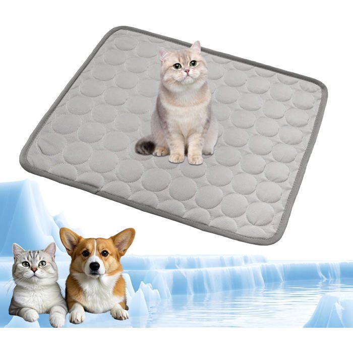 Tapis Rafraîchissant pour Chiens et Chats Coussin de Tapis de Refroidissement en Soie Glacée Respirant Non Toxique 55 * 70CM Gris