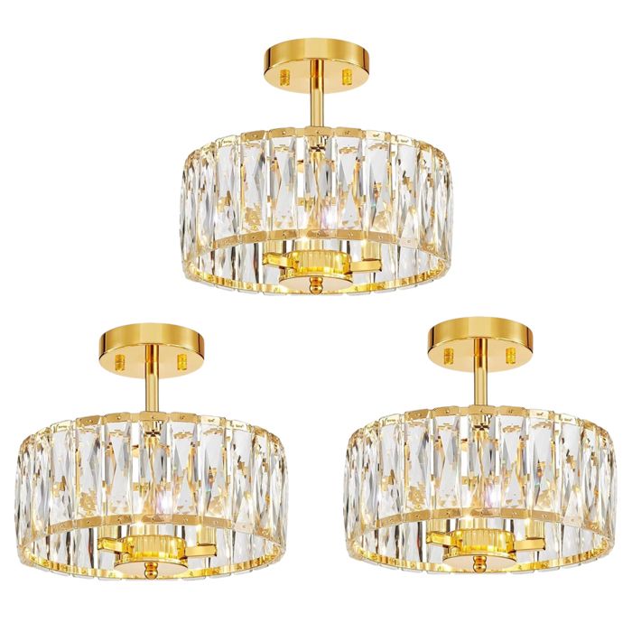 Diday 3pcs Plafonnier Moderne Cristal Or Lustre Salon Vintage Style Nordique LED G9 Lampe de Plafond 32cm pour Cuisine Chambre