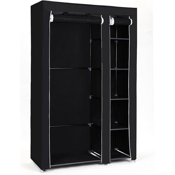 Armoire en tissu non-tissé Placard pliable Vestiaire Rangement pour vêtements avec tringle étagères housse en PENDERIE SOUPLE