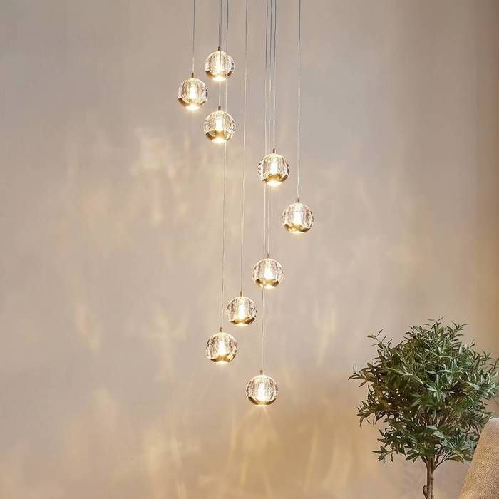 LED Suspension en verre Hayley (Moderne) Doré Verre e. a. pour Salon & Salle à manger (à 9 lampes ) Luminaire Lampe plafond